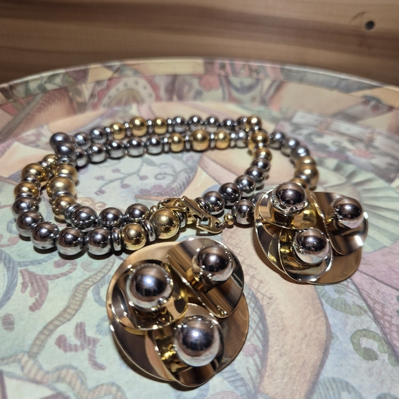 Vintage Napier Gold and Silver Beaded Necklace Set - Picture 1 of 9